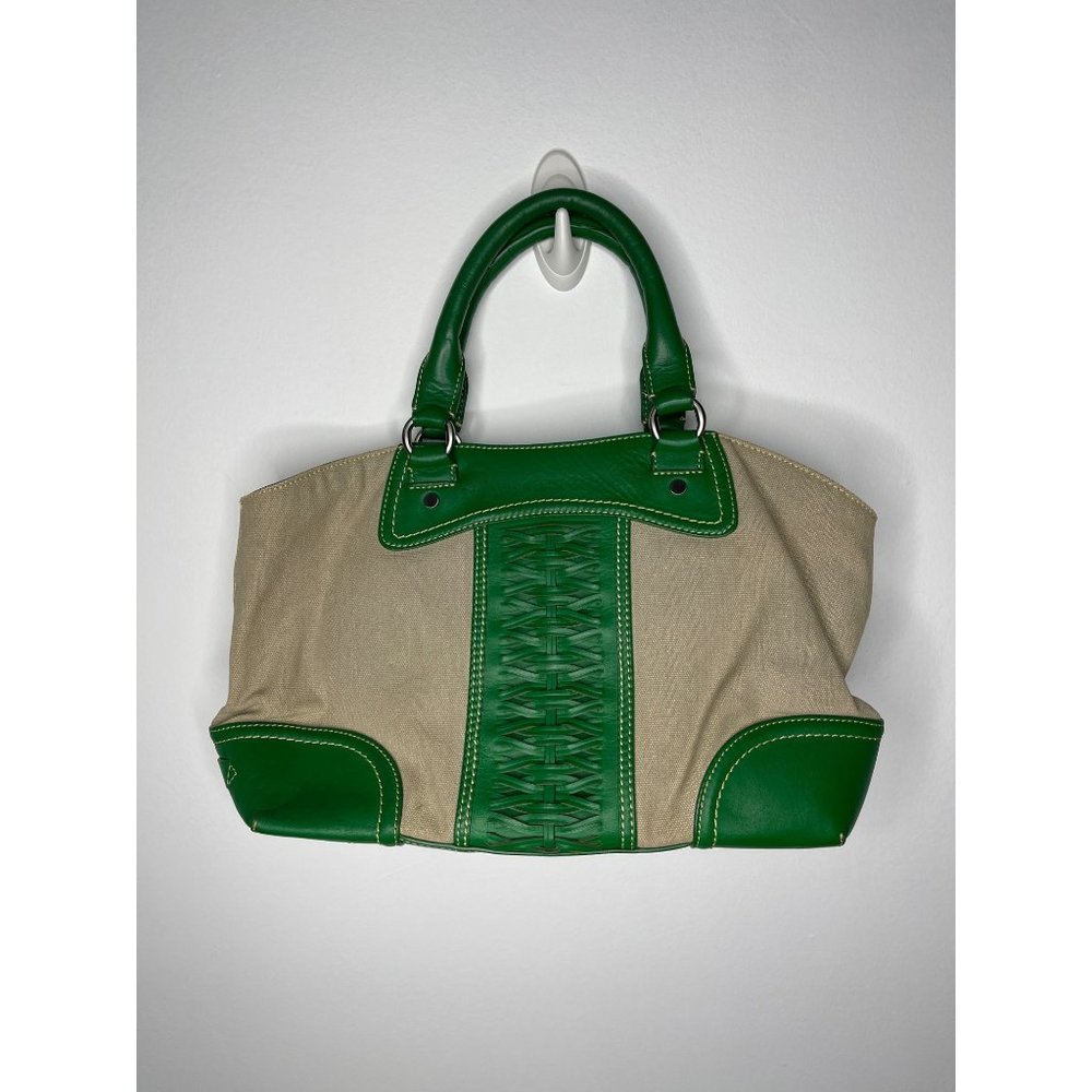 Cole Haan Green and Beige Woven Accent Tote